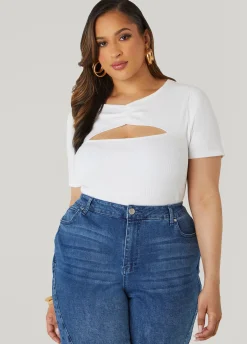 Best Ashley Stewart Cutout Ribbed Tee