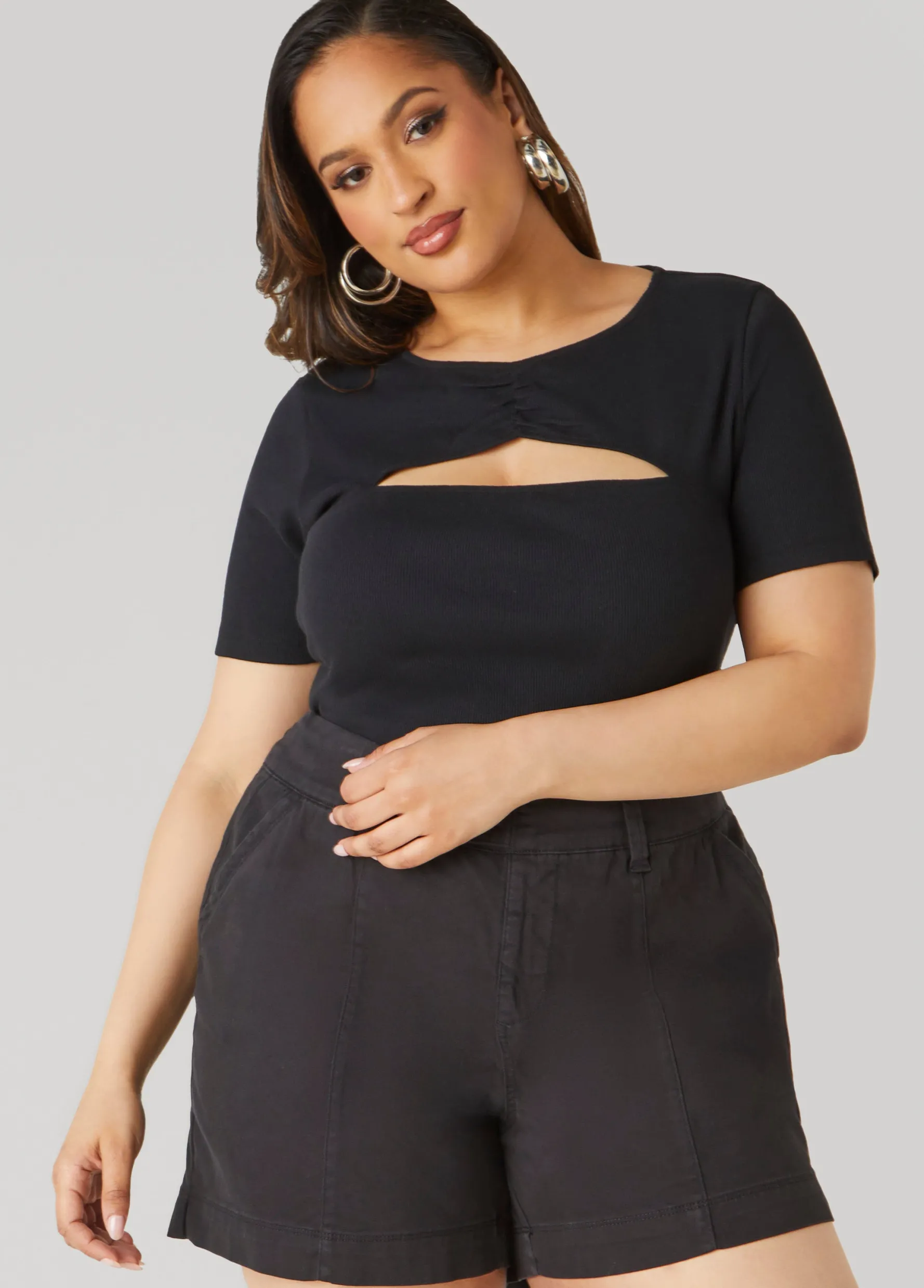 Best Ashley Stewart Cutout Ribbed Tee
