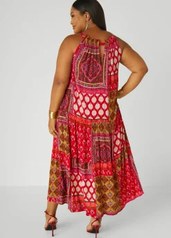 Best Ashley Stewart Cutout Scarf Print Maxi Dress Multi