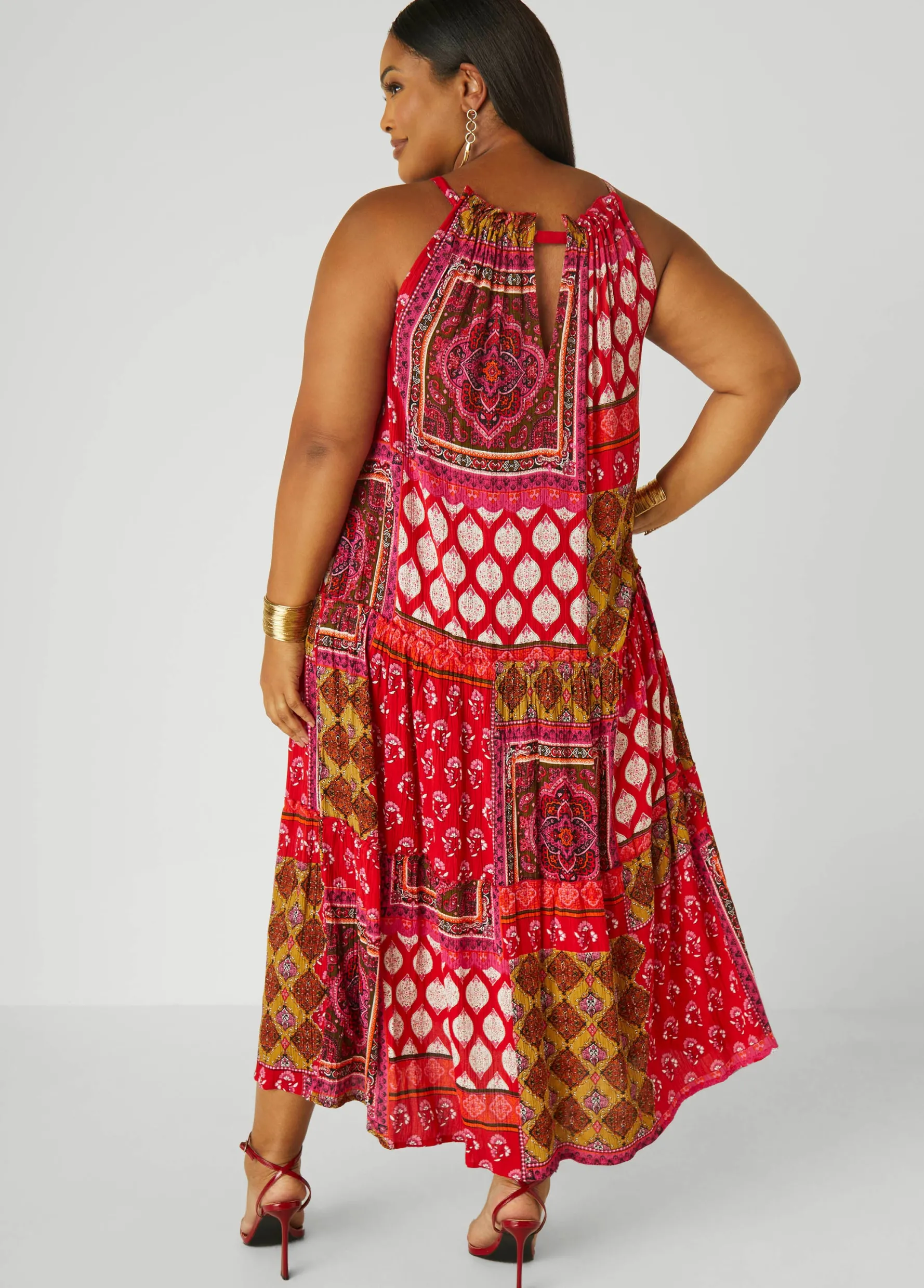 Best Ashley Stewart Cutout Scarf Print Maxi Dress Multi