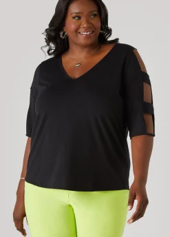 Outlet Ashley Stewart Cutout Sleeve Jersey Top