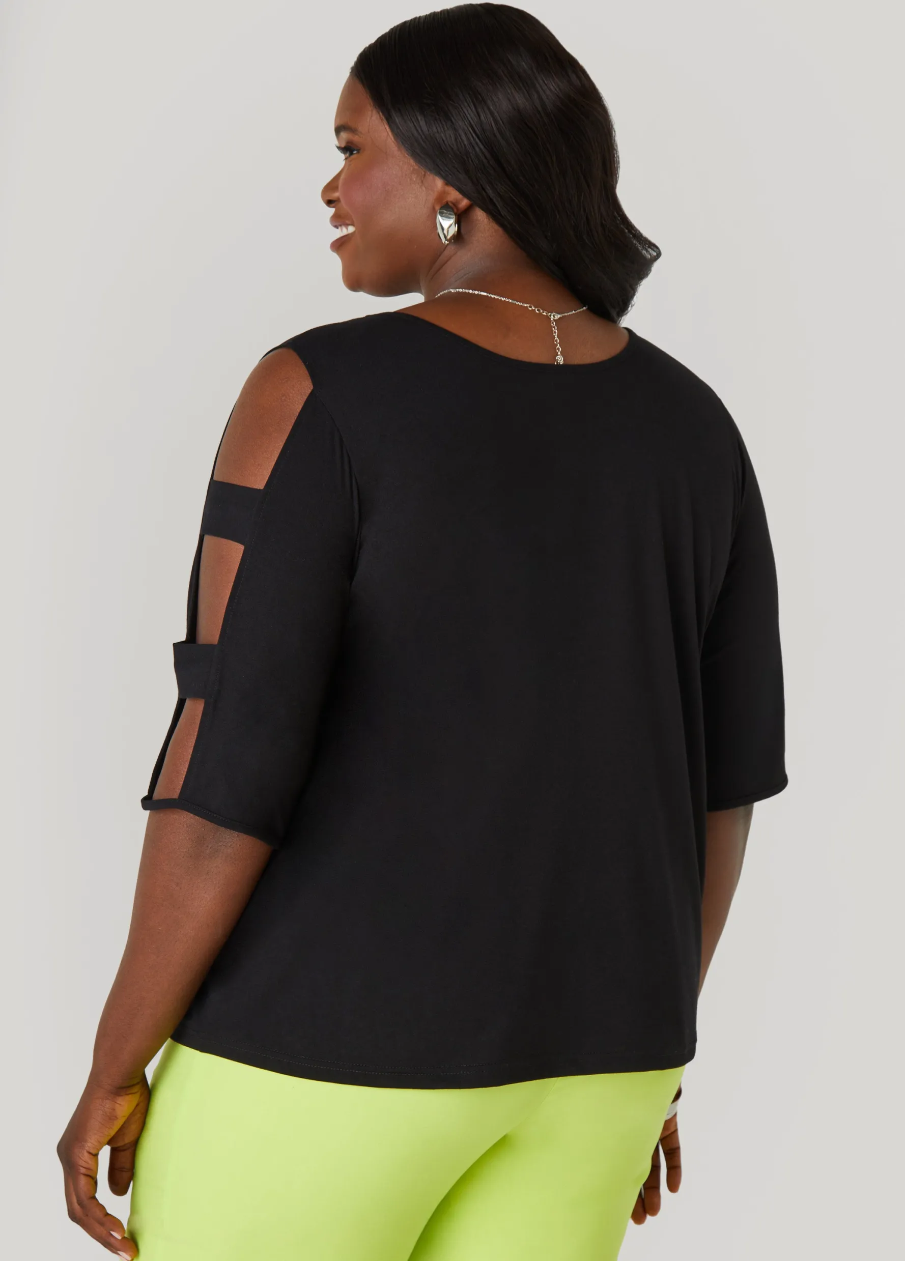 Outlet Ashley Stewart Cutout Sleeve Jersey Top