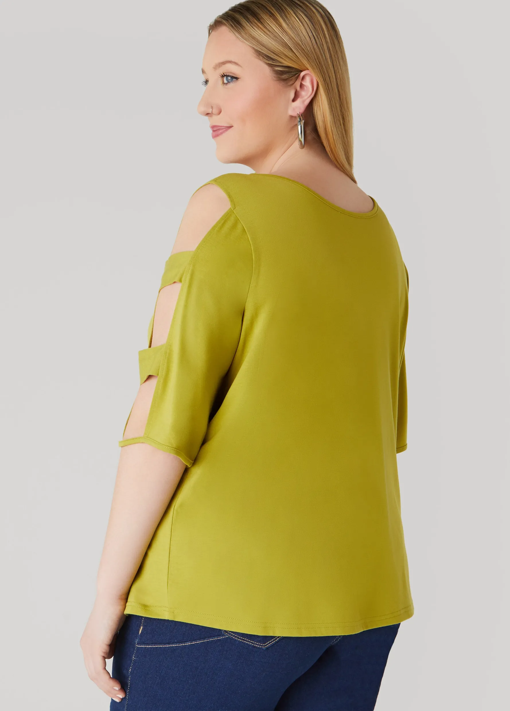 Outlet Ashley Stewart Cutout Sleeve Jersey Top