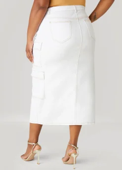 Discount Ashley Stewart Denim Maxi Cargo Skirt White