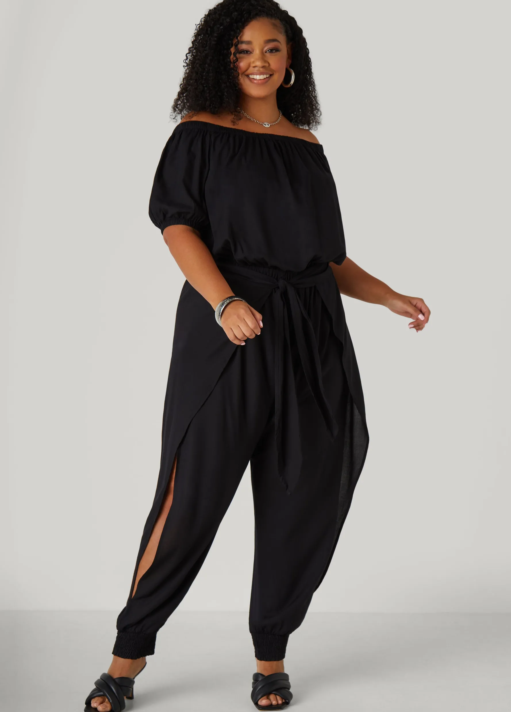 Best Ashley Stewart Draped Off The Shoulder Jumpsuit