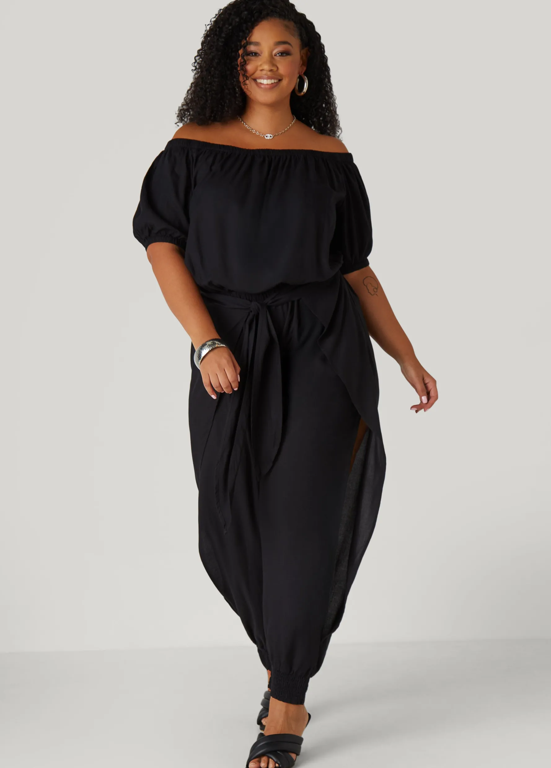 Best Ashley Stewart Draped Off The Shoulder Jumpsuit