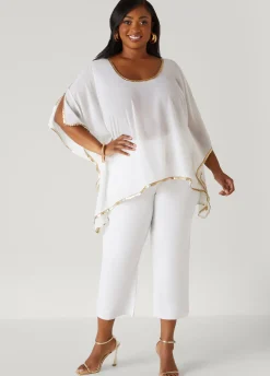 Outlet Ashley Stewart Embellished Cold Shoulder Blouse White