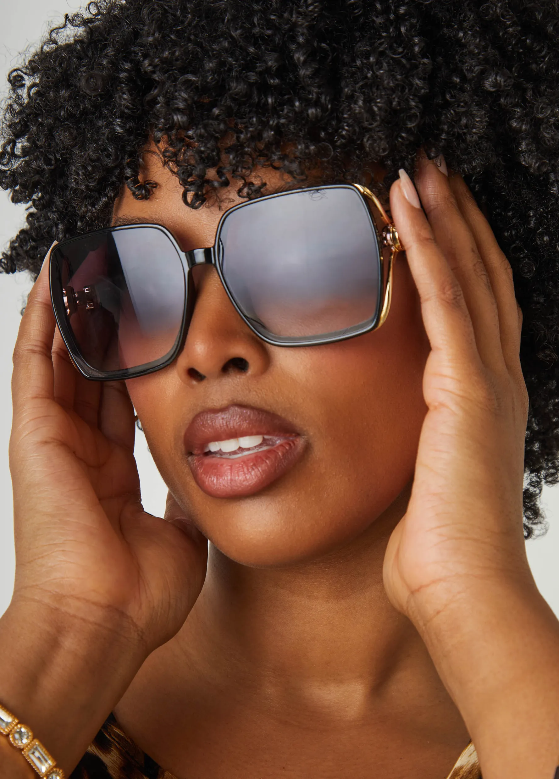 Discount Ashley Stewart Embellished Square Tinted Sunglasses Black