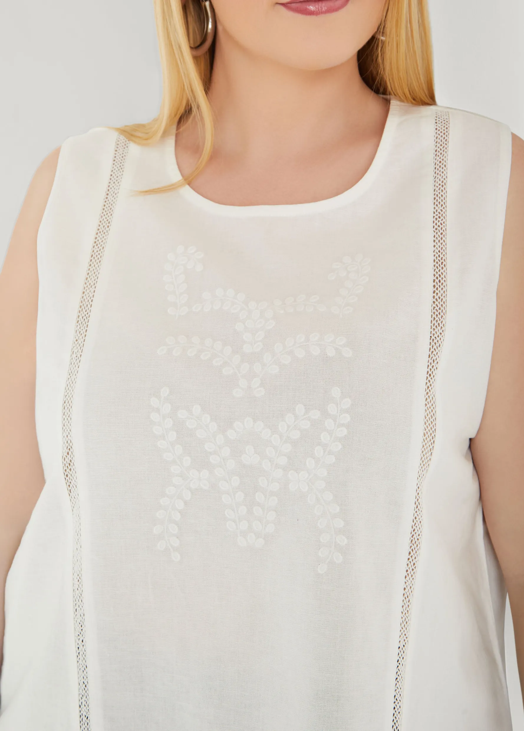 Best Ashley Stewart Embroidered Cotton And Linen Top