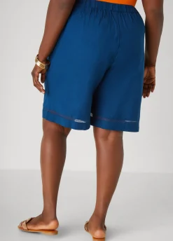 Hot Ashley Stewart Embroidered Cotton Blend Shorts Indigo