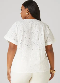 Fashion Ashley Stewart Embroidered Eyelet Top White
