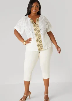 Fashion Ashley Stewart Embroidered Eyelet Top White