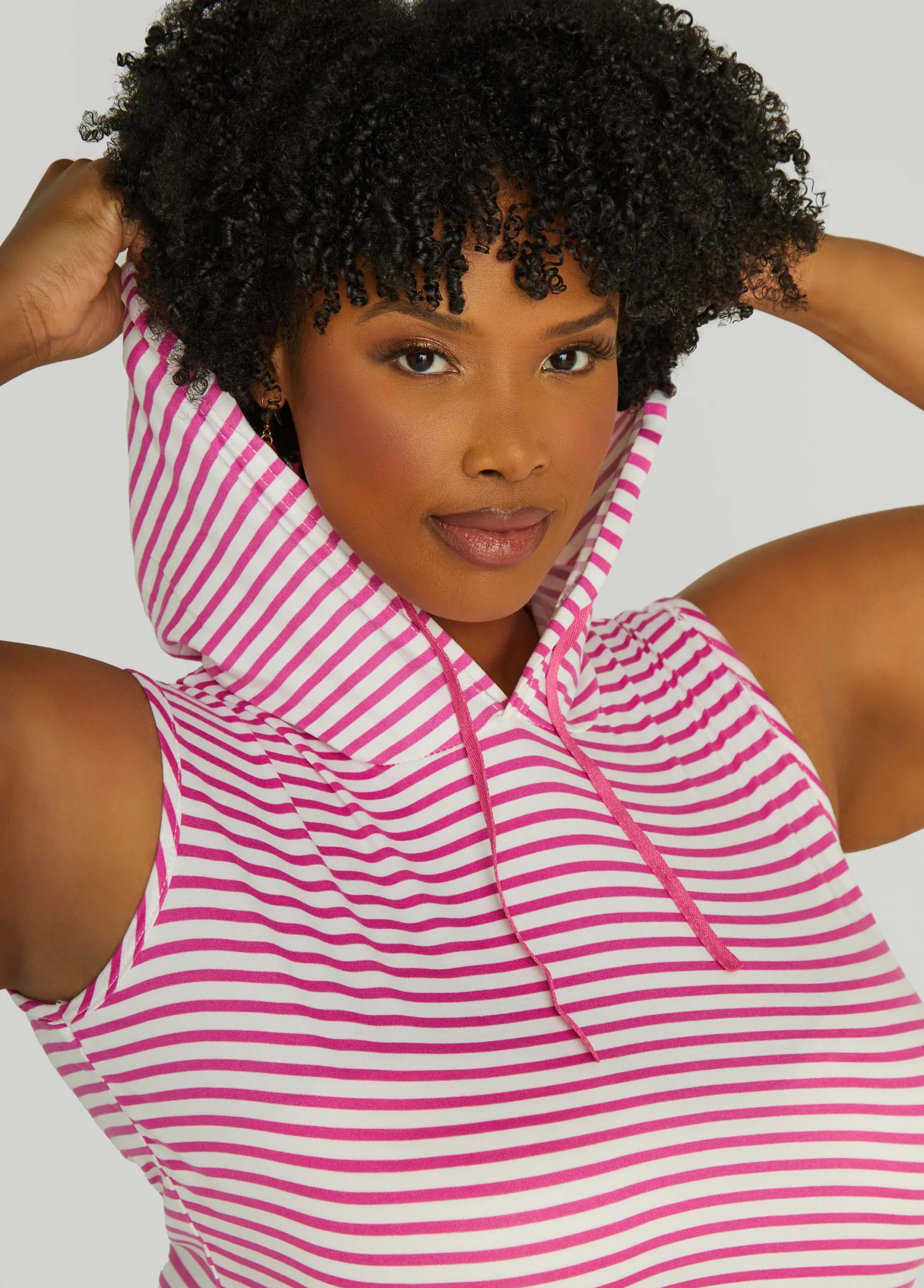 Discount Ashley Stewart Emme Jordan Striped Shorts Set Pink