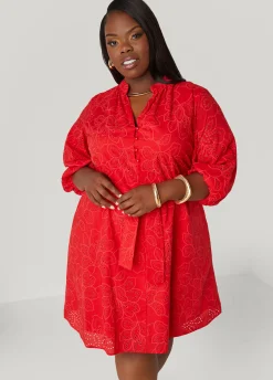 Clearance Ashley Stewart Eyelet Cotton Puff Sleeved Dress