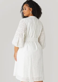 Clearance Ashley Stewart Eyelet Cotton Puff Sleeved Dress