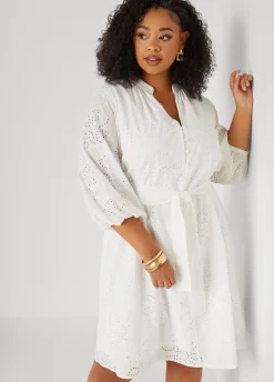 Clearance Ashley Stewart Eyelet Cotton Puff Sleeved Dress
