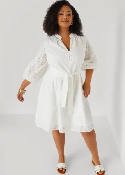 Clearance Ashley Stewart Eyelet Cotton Puff Sleeved Dress