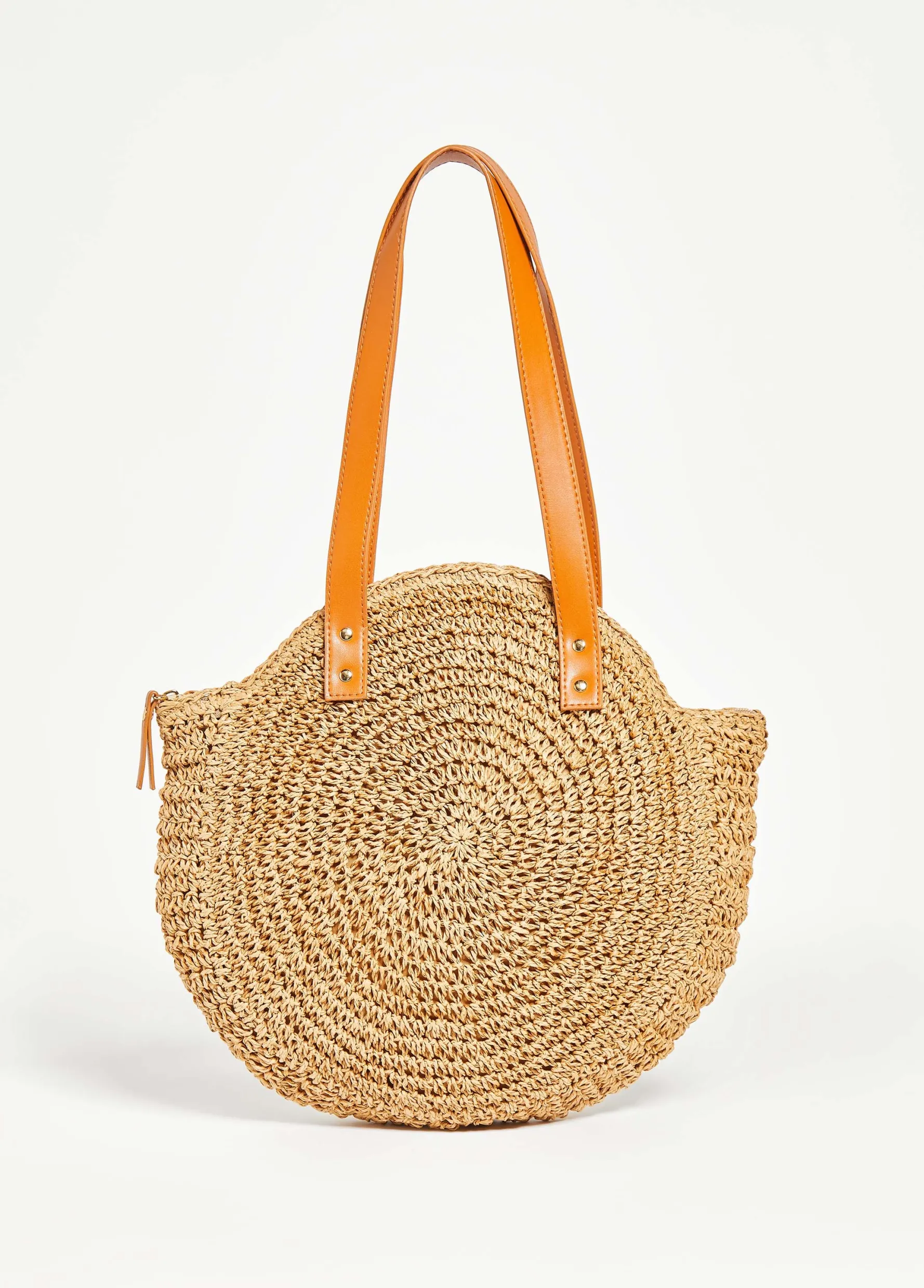 Fashion Ashley Stewart Faux Leather Trimmed Straw Bag Natural