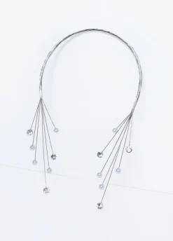 Hot Ashley Stewart Faux Pearl & Crystal Fireworks Collar Silver