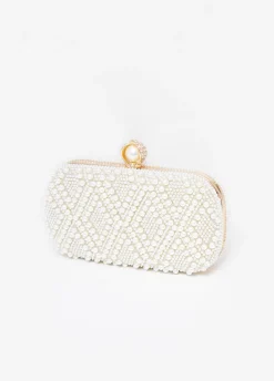 Discount Ashley Stewart Faux And Crystal Clutch Pearl