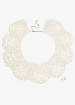 Best Ashley Stewart Faux Collar Set Pearl