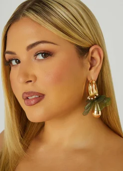 Hot Ashley Stewart Faux Pearl Floral Hoop Earrings MOSS