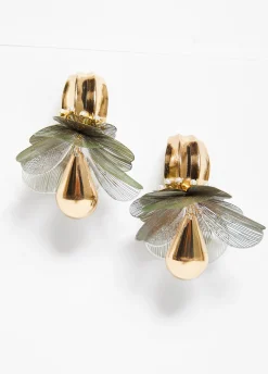 Hot Ashley Stewart Faux Pearl Floral Hoop Earrings MOSS