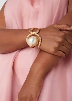 Online Ashley Stewart Faux Pearl Hammered Cuff Gold