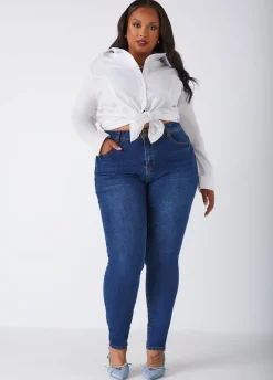 New Ashley Stewart Fearless High Rise Skinny Jeans Indigo