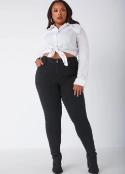 New Ashley Stewart Fearless High Waist Skinny Jeans Black