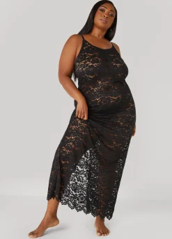 Discount Ashley Stewart Floral Lace Lingerie Gown Black
