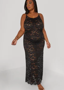 Discount Ashley Stewart Floral Lace Lingerie Gown Black