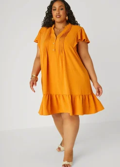 Hot Ashley Stewart Flounced Pleated Dress
