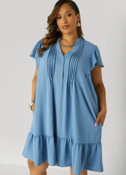 Hot Ashley Stewart Flounced Pleated Dress