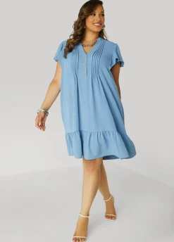 Hot Ashley Stewart Flounced Pleated Dress