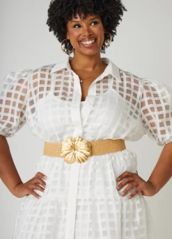 Fashion Ashley Stewart Flower Woven Stretch Belt Natural