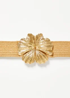 Fashion Ashley Stewart Flower Woven Stretch Belt Natural