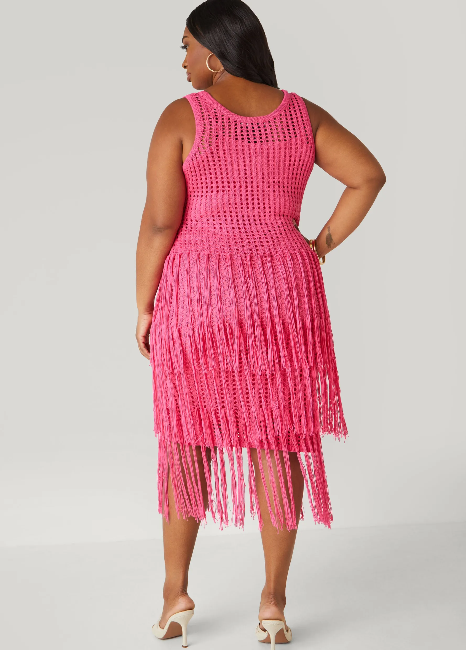 Fashion Ashley Stewart Fringed Crochet Tank Dress