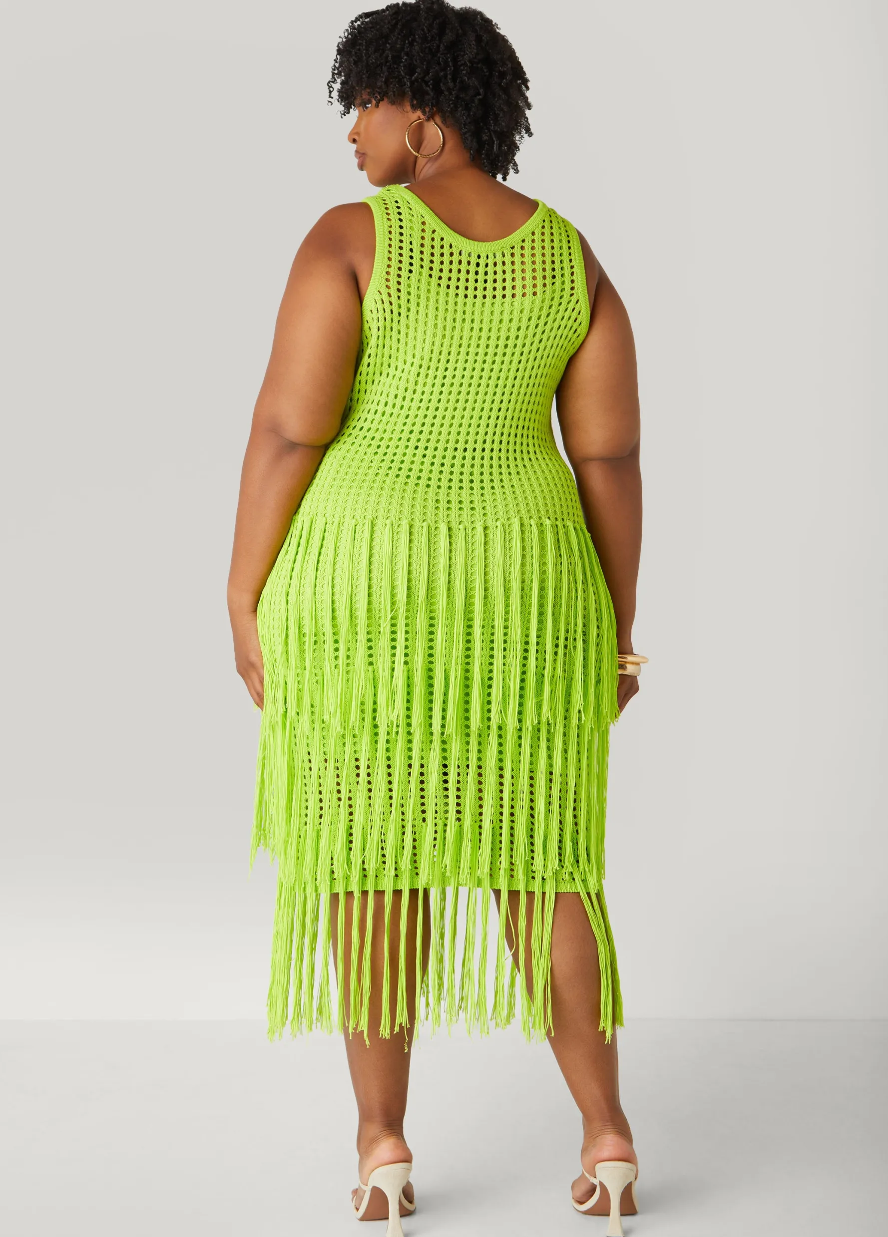 Fashion Ashley Stewart Fringed Crochet Tank Dress