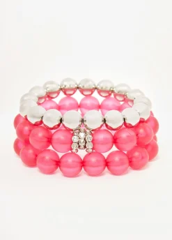 Online Ashley Stewart Frosted Bead & Crystal Bracelet Set Fandango Pink
