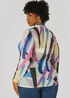 Online Ashley Stewart Gathered Abstract Print Mesh Shirt Multi