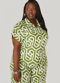 Discount Ashley Stewart Geo Print Cotton Shirt