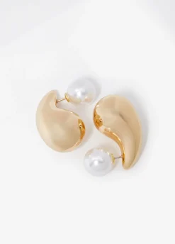New Ashley Stewart And Faux Pearl Teardrop Earrings Gold