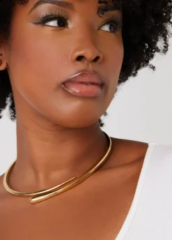 Clearance Ashley Stewart Tone Hinge Collar Set Gold