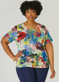Best Ashley Stewart Graffiti Mesh Tee Multi