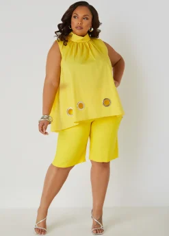 New Ashley Stewart Grommet Embellished Poplin Blouse