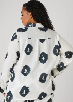 Online Ashley Stewart Ikat Print Shirt White Black