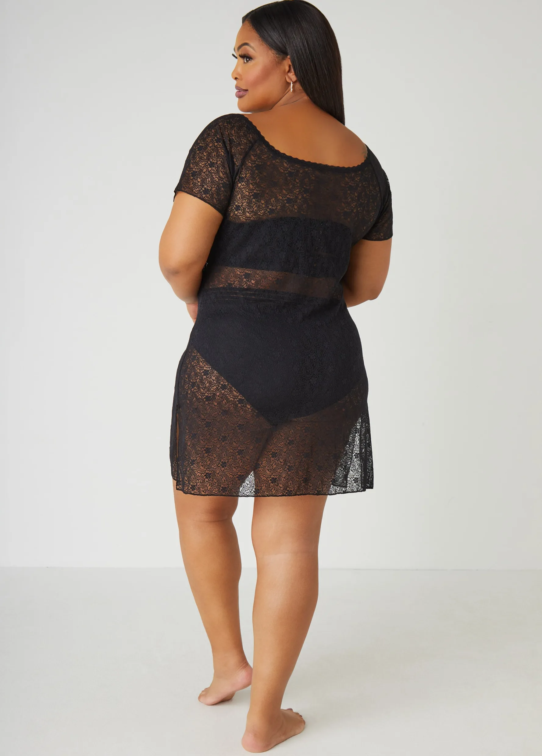 Fashion Ashley Stewart Lace Chemise Black