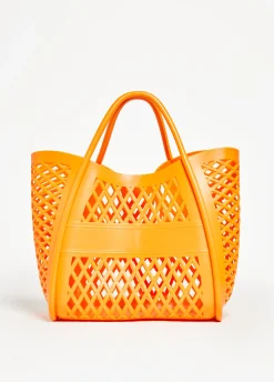 Discount Ashley Stewart Lattice Cutout Shopping Tote Nasturtium