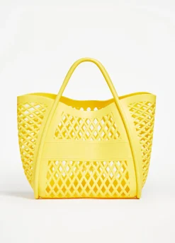 Sale Ashley Stewart Lattice Rubber Shopping Tote Cyber Yellow
